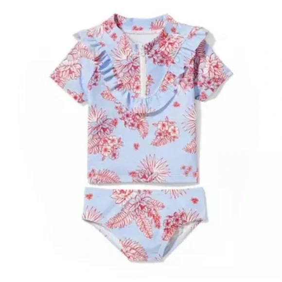 Janie & Jack Sky Blue Floral Stripe Floral Stripe Rash Guard Set Swim NWT 3-6mo