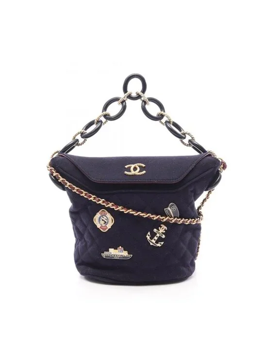Chanel Shoulder Bag Paris Hamburg Navy Wool Small