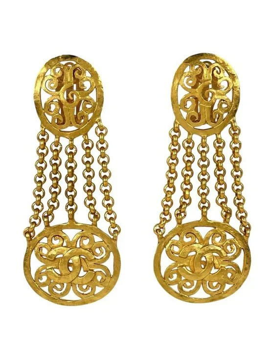 Chanel Earrings CC Logo Gold Plated