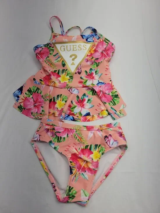 Guess! Swimsuit Tank Top With Bikini Bottom Floral Butterfly Girls Size 5