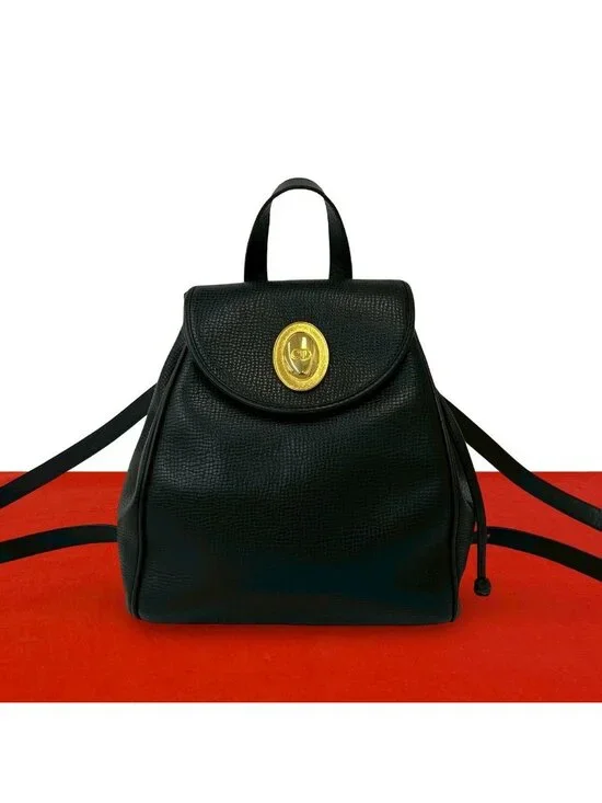 Dior Vintage CD Logo Leather Backpack Black