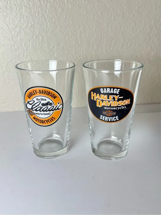 Harley-Davidson Black & Orange Garage Logo Pint Glasses - Set of 2