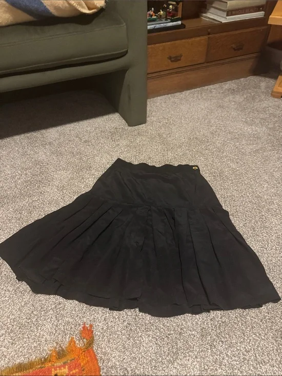 Vintage 80s Chanel Black Silk Pleated Women's Skirt