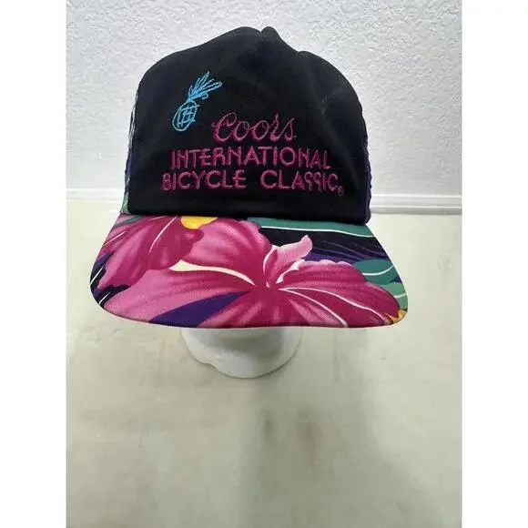 VTG Rare 1980s Coors Bicycle Classic Floral Strapback Hat Retro Cycling Hawaii