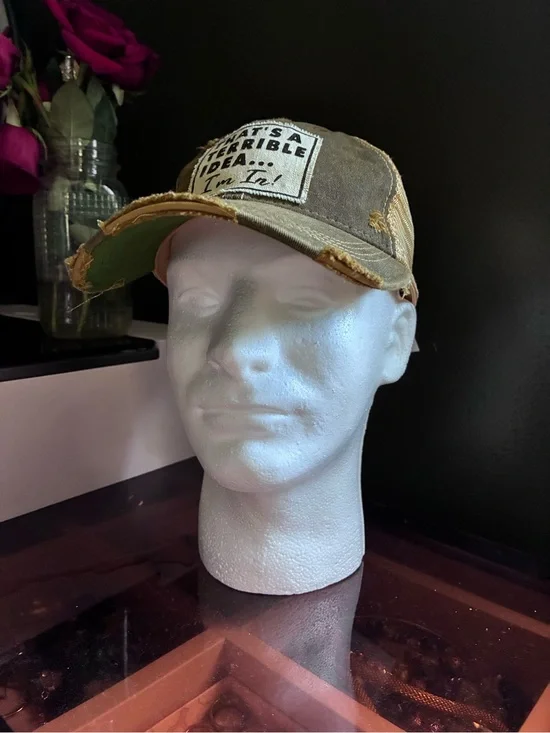Distressed Olive Green Trucker Hat with Patch