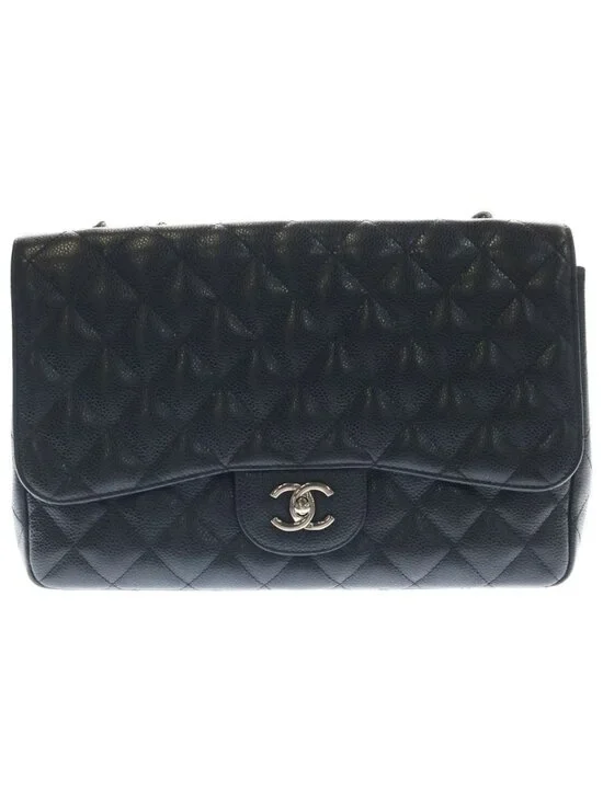 Chanel Maxi Quilted 30 S Flap Chain Shoulder Bag Black Caviar Leather Box Card