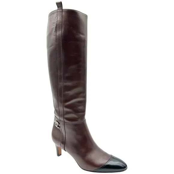 Chanel Brown & Black Leather Heeled Riding Boots