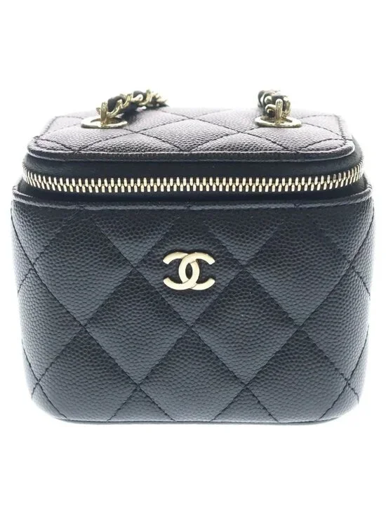 Chanel Quilted Vanity Chain Mini Shoulder Bag Black Caviar Gold