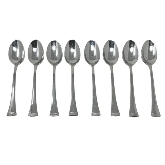 Lenox Portola 18/10 Stainless Steel Teaspoons Set of 8 Glossy Beaded Flatware