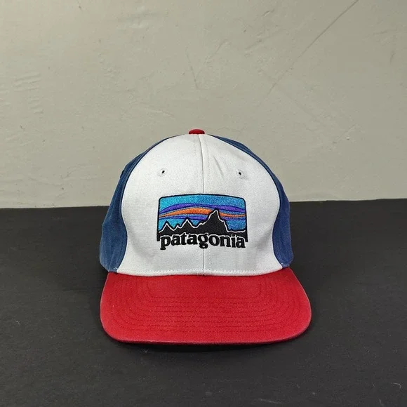 Patagonia Hat Cap Snap Back One Size Blue Red White Cotton Fitz Roy Logo