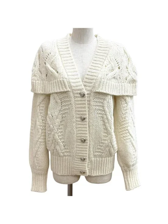 Chanel Wool Alpaca Blend Heart CC Logo Button Rhinestone Sera Color Cardigan 38