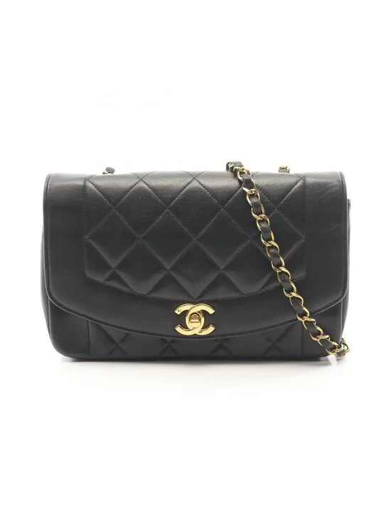 Chanel Shoulder Bag Quilted Diana Flap Black Lambskin Chain