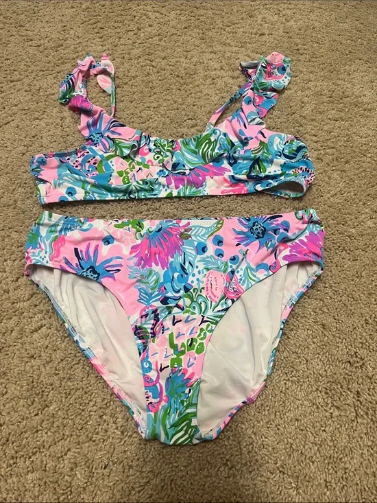 Lilly Pulitzer Pink Blue Green Floral Two-Piece Swimsuit