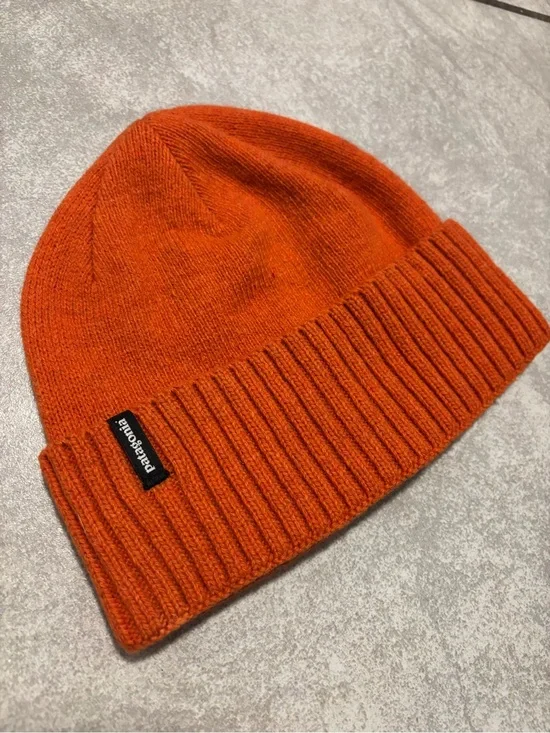 Patagonia Orange Ribbed Knit Beanie