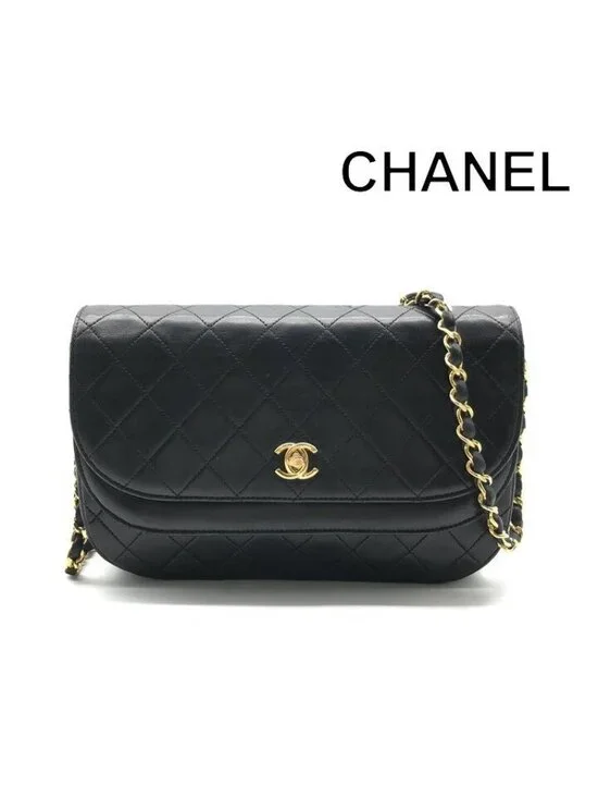Chanel CC Logo Quilted Turnlock Half Moon Chain Shoulder Bag Black