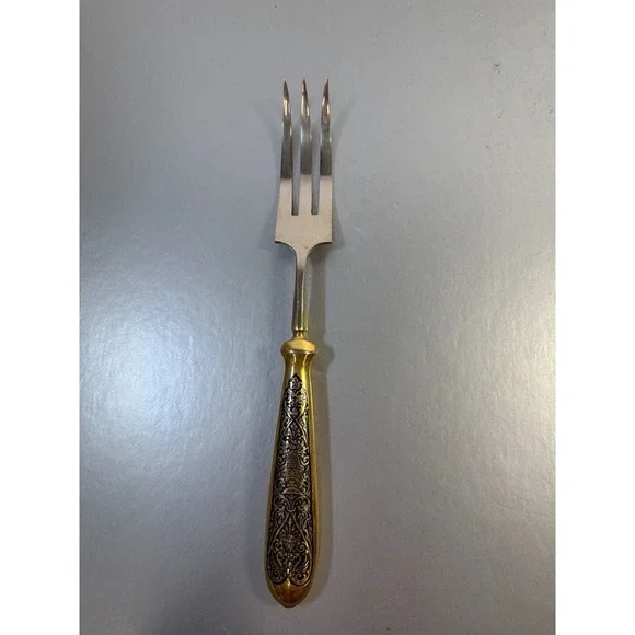Vintage‎ Siam Thailand Bronze Cold Meat Serving Fork Urn Pattern 9.5