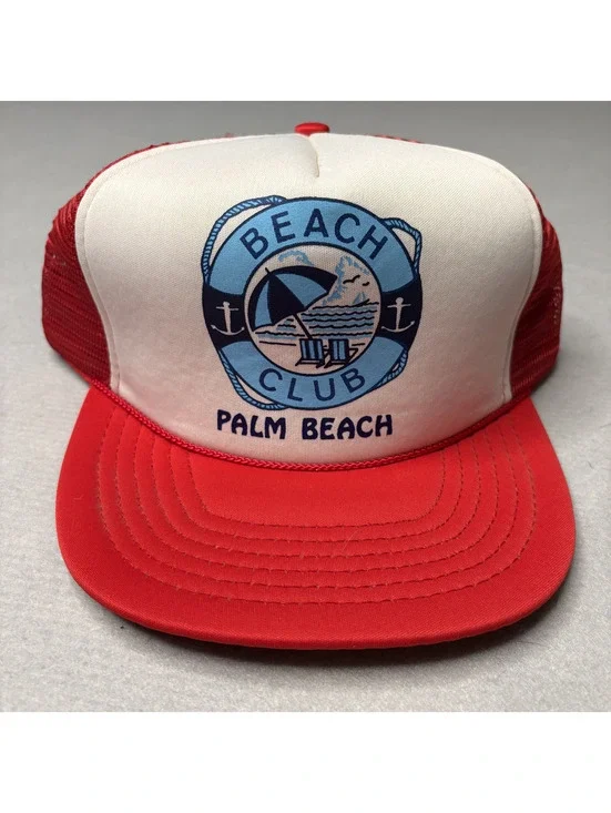 Vintage Palm Beach Club Red and White Mesh Trucker Hat