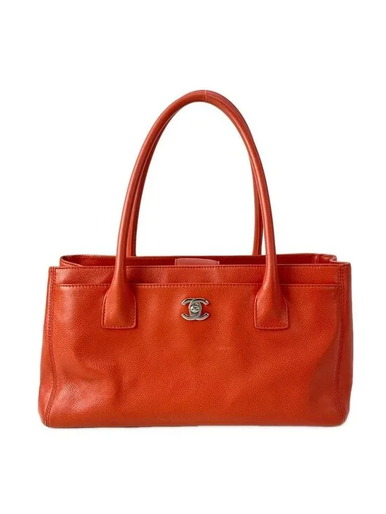 Chanel Tote Executive Line Orange Silver Leather