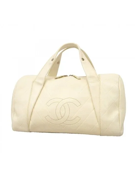 Chanel Handbag Stitch Leather White Silver