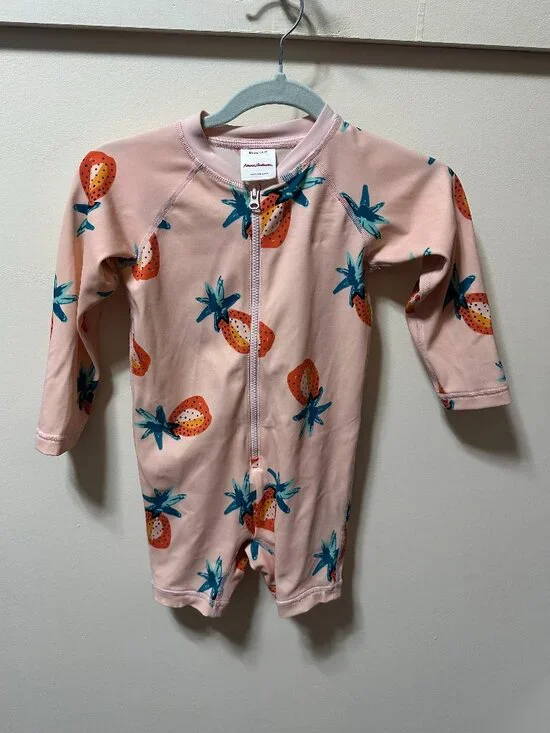 Hanna Andersson Pink Zip up Fruit Rash guard 2T