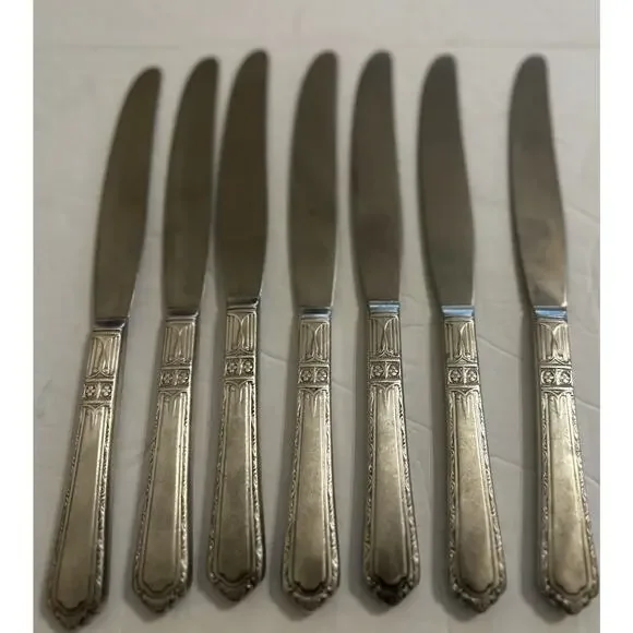 Antique Wallco Sectional A1+ Silver plate Carlton Set (7) Art Deco Grille Knives