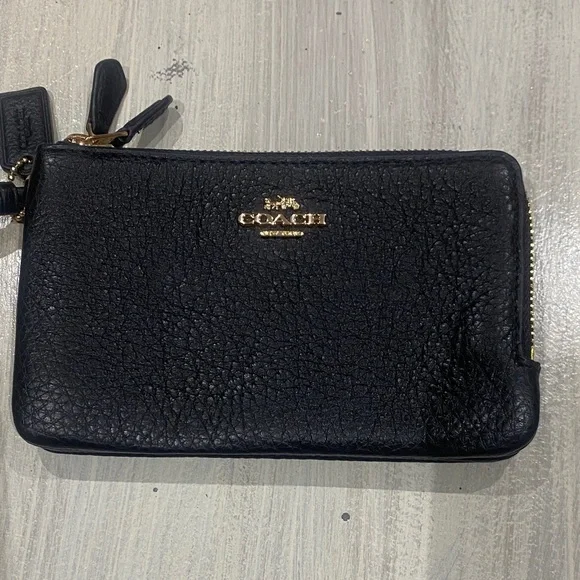 Coach Black Leather Double Zip Wristlet