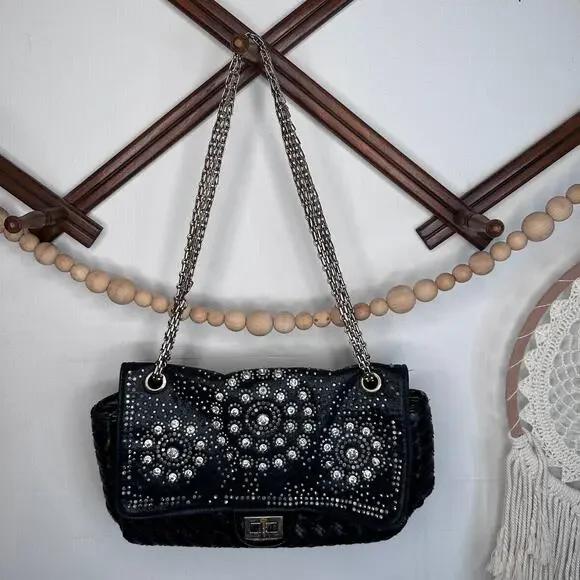 Susen Faux Leather Studded Bling Chain Clutch