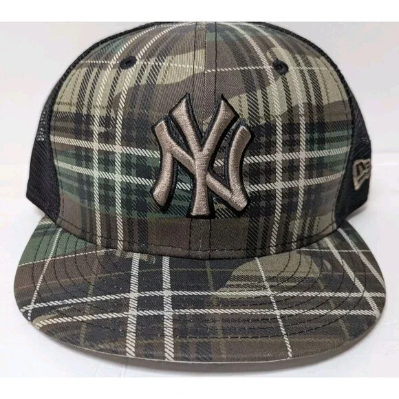 New Era New York Yankees MLB Camo Plaid 9FIFTY Mesh Snapback Adjustable Hat Cap