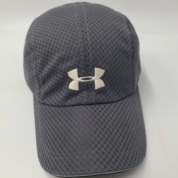 Under Armour Hat Adjustable 4 Panel‎ Gray White Jersey Mesh Performance Running