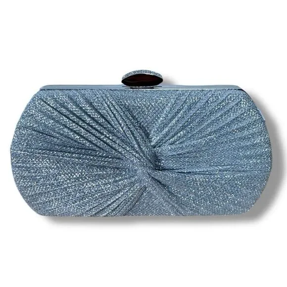 Silver Tone Metal Hardware‎ Frame Glitter Fabric Clutch Evening Bag B72Q