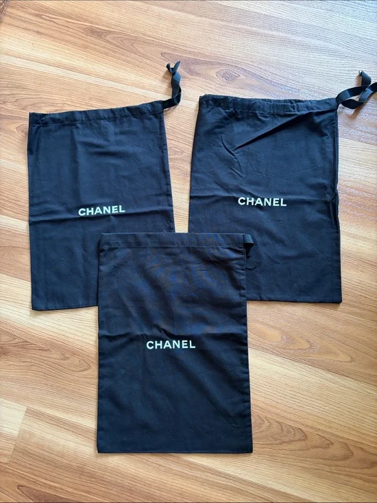 Chanel Lot of 3 Drawstring Dust Bags Black