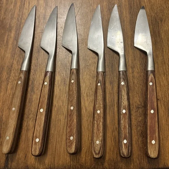 Vtg MCM Danish Raikou Silverware Knives Japan Stainless Wooden Handles Set‎ Of 6
