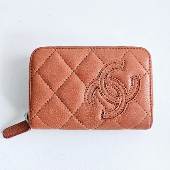 Chanel Coral Caviar Leather Card Holder Wallet