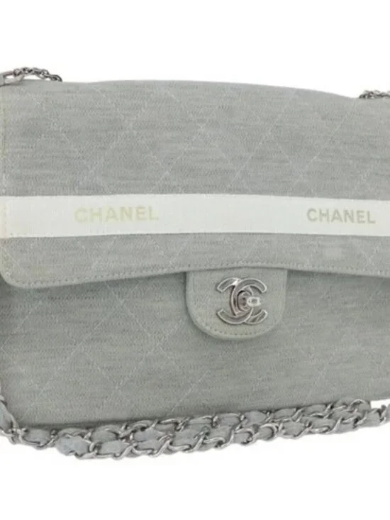 CHANEL Matelasse 26 Chain Shoulder Bag Jersey Gray Silver CC Auth 170659A