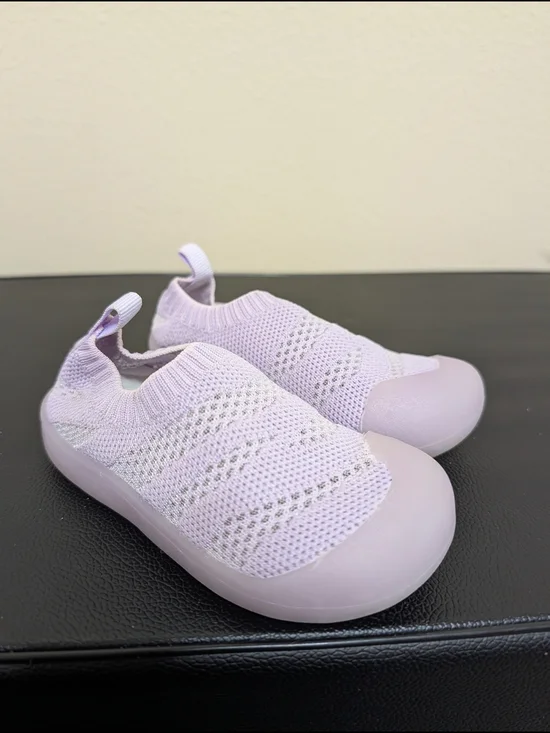Jan and Jul Baby Sock Shoes Lavender Knit Rubber Sole Size 7