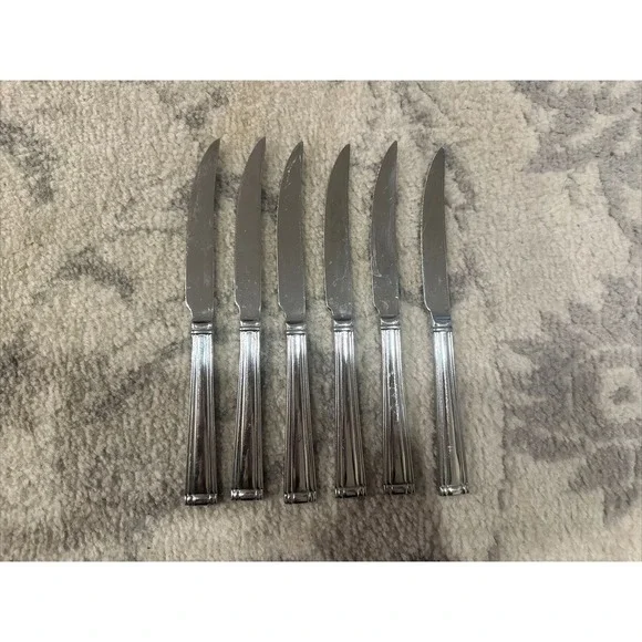 6 PCs Reed & Barton WoodLawn West end Dinner STEAK Knives Stainless‎ Steel 18/10