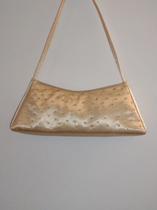 Gold Satin Studded Shoulder Bag - Women