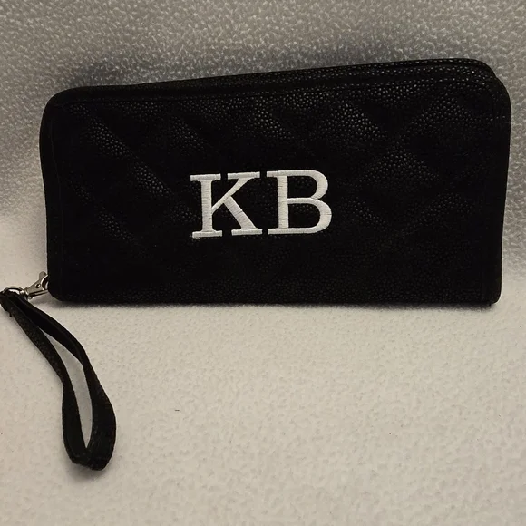 Black Quilted Wristlet with Monogram 
