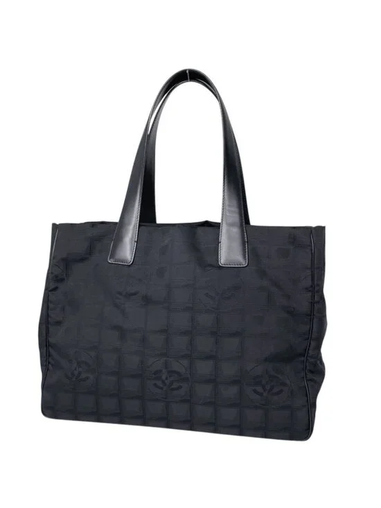 Chanel New Travel Line Tote MM CC Logo Nylon Jacquard Black