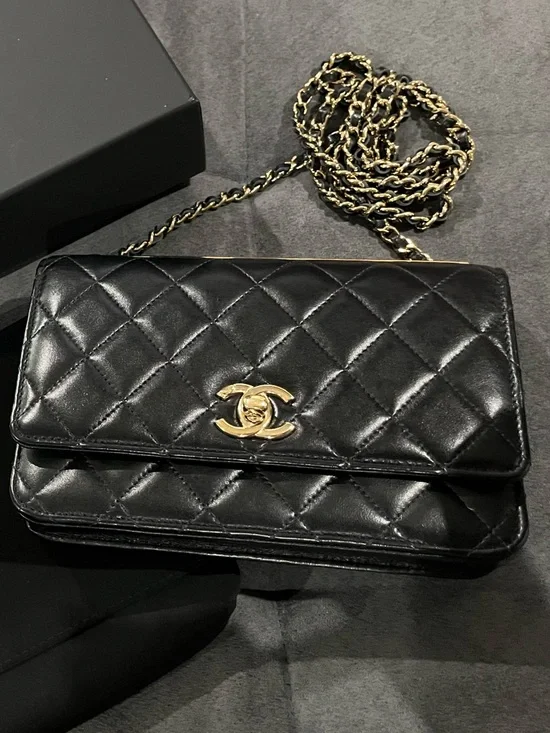 Authentic CHANEL Wallet On Chain with Light Gold Hardware