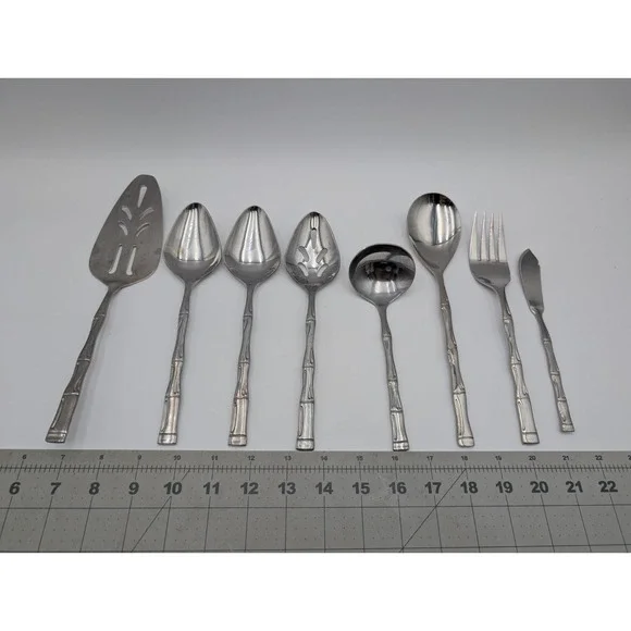 Bamboo‎ Stainless Flatware Serving  Utensil Lot Korea