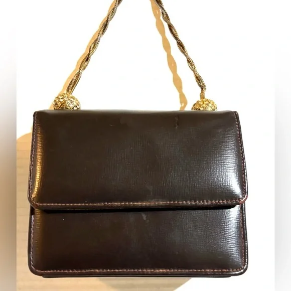 Vintage Elegant dark Brown Leather Handle Handbag