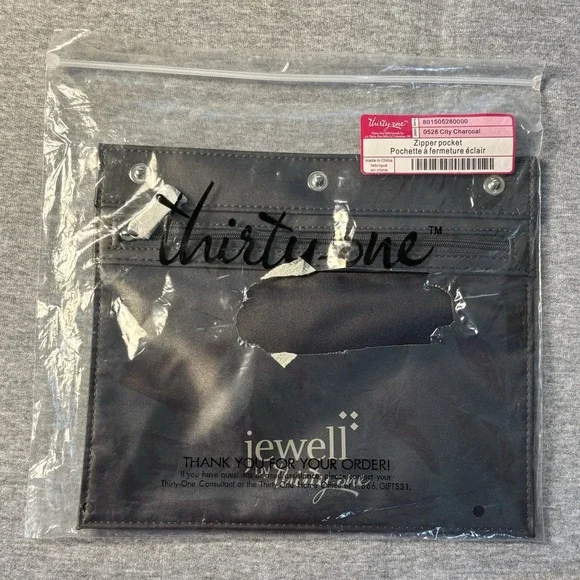 Jewell By Thirty One Zipper Pouch Pocket City Charcoal Organize Purse Snap New