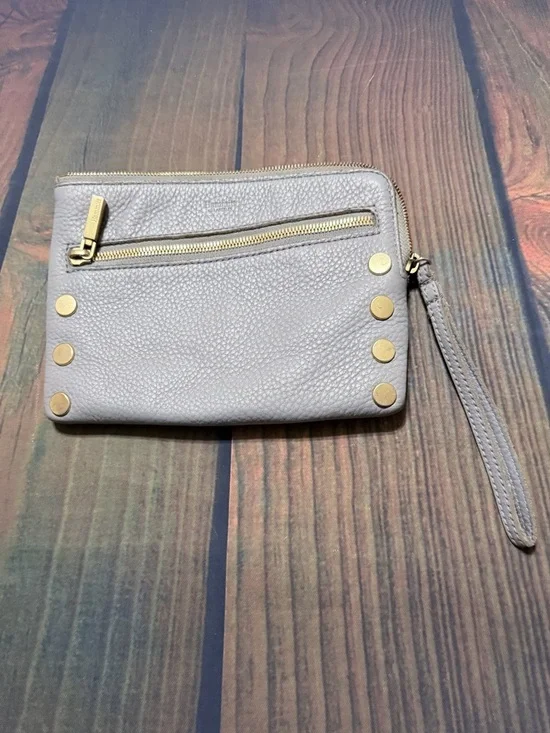 Hammitt Gray Pebbled Leather Wristlet with Gold Studs