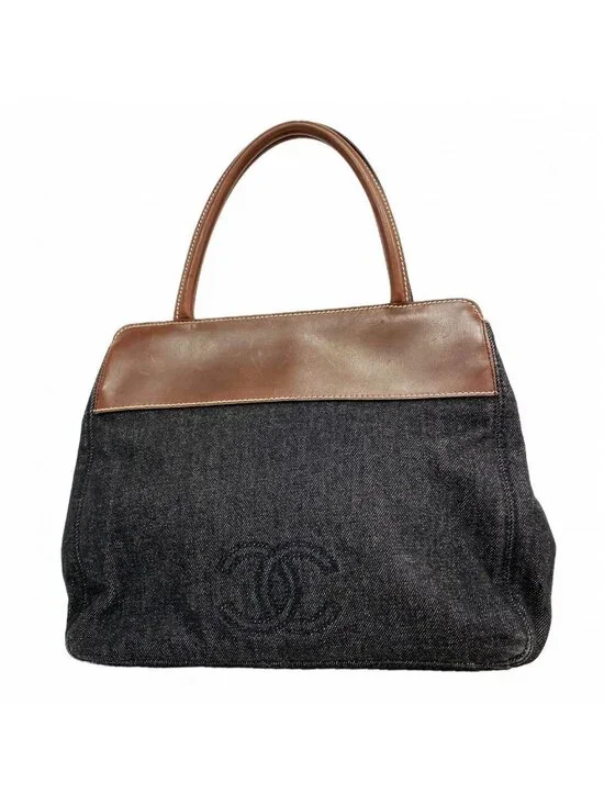 Chanel Tote Denim Black Brown Gold