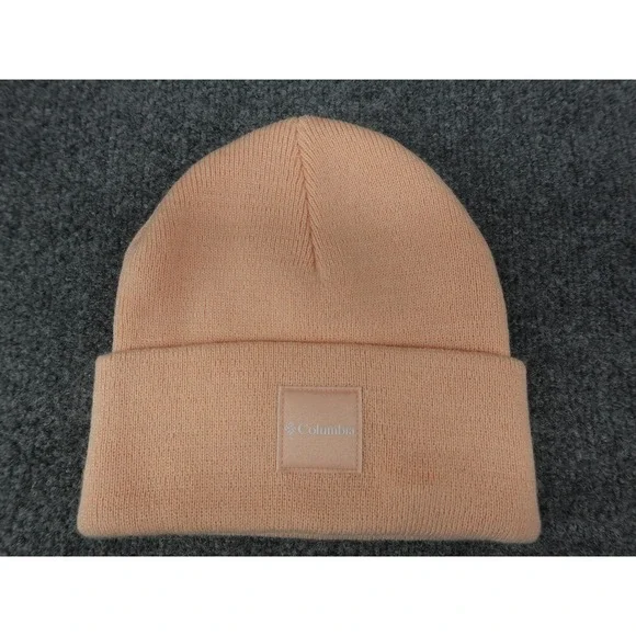 Columbia Beanie Hat Unisex One Size Peach Excellent Cuffed Knit Logo‎ CU0185