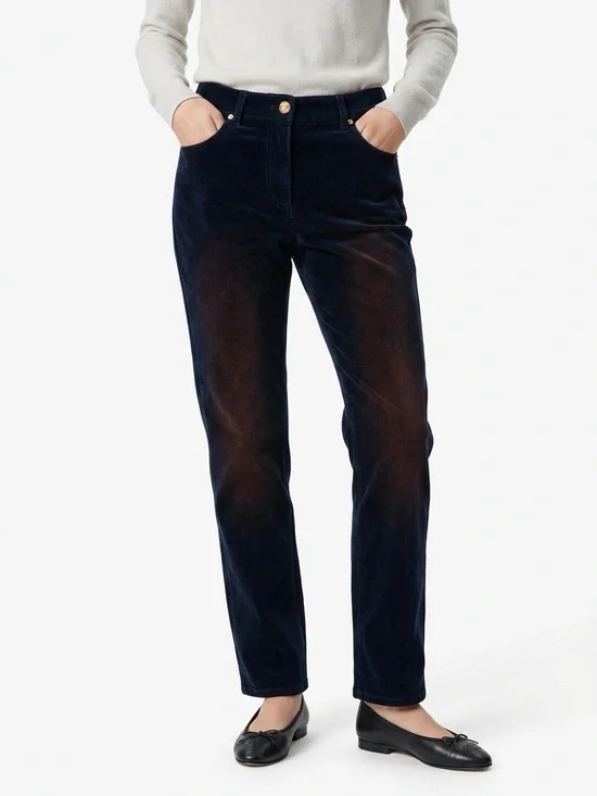 Chanel 17A Paris Cosmopolite Straight Velvet Pants Navy Copper 44