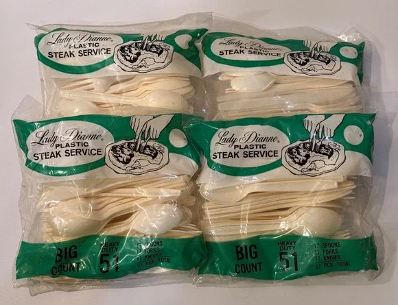 🍴 Vintage Lady Dianne Plastic Steak Service Flatware Lot 4 Packs Ivory Cream