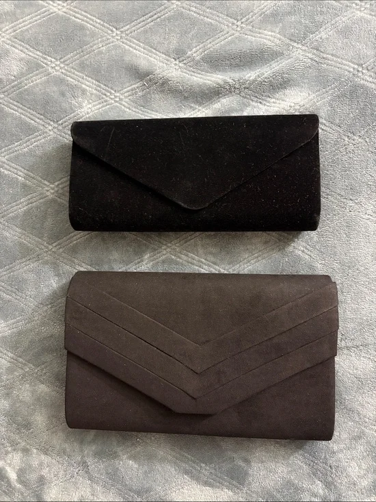 Classic Black Suede Envelope Clutch - Elegant Evening Bag