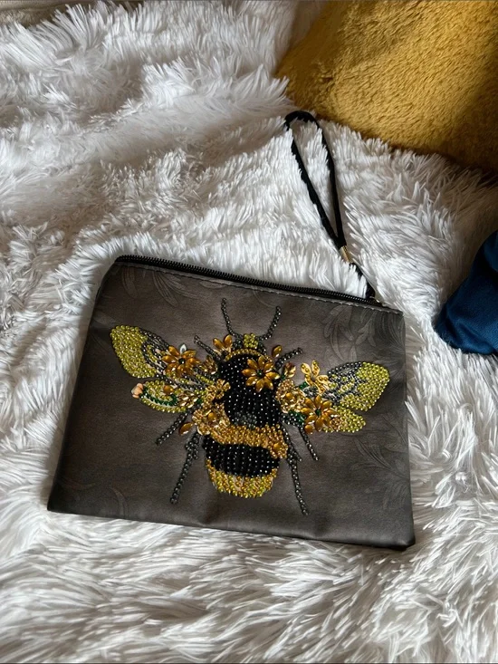 Embellished Bee Wristlet Clutch - Black and Gold